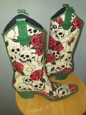 CORKYS Skull & Roses Tall Rubber Rain Boots